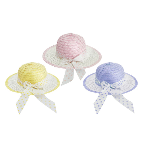 Straw bonnet hat with colored ribbon