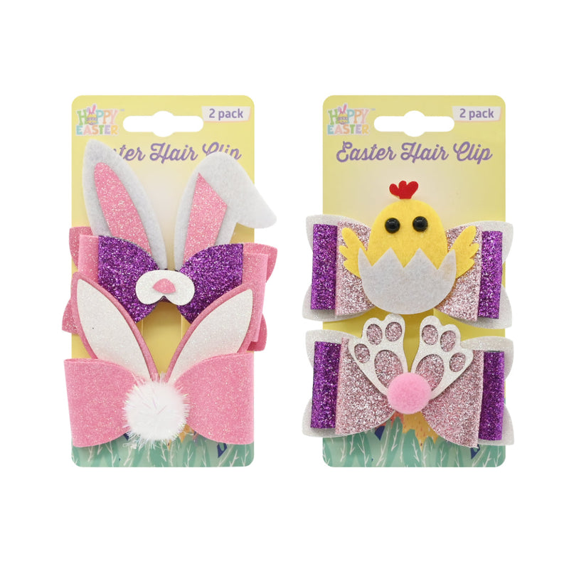 2 pack glitter hair clips Easter shapes
