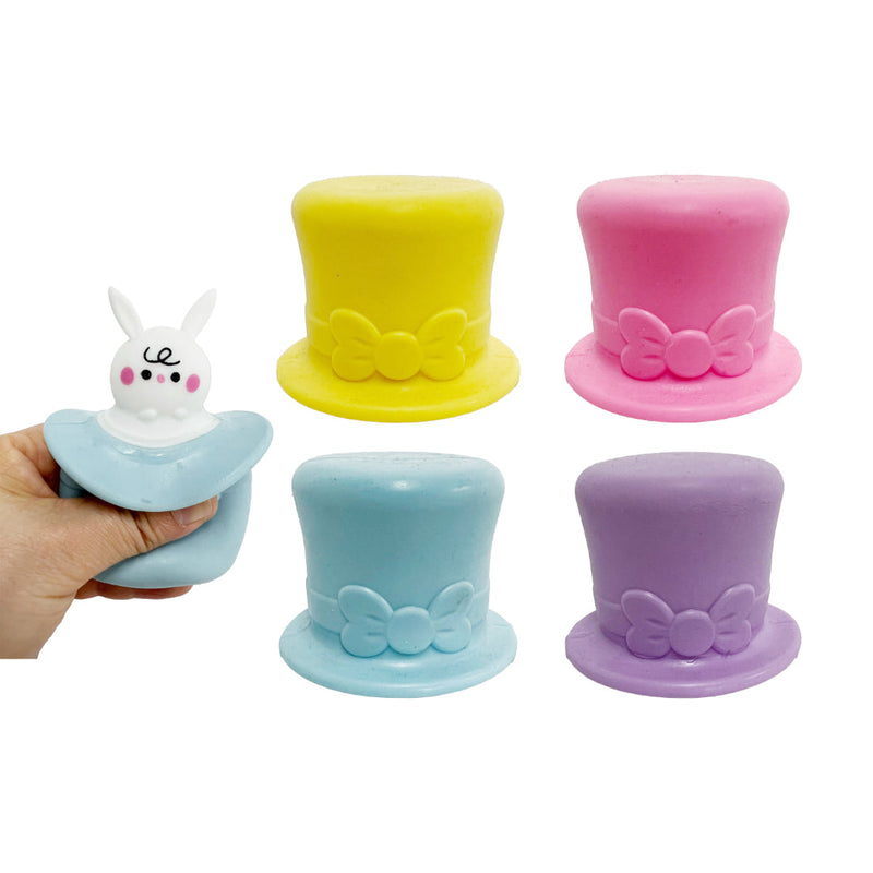 Pop up bunny in top hat squeeze toy