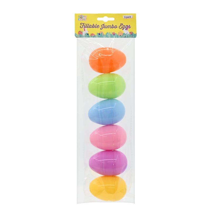 Pack of 6 large pastel plastic fillable eggs