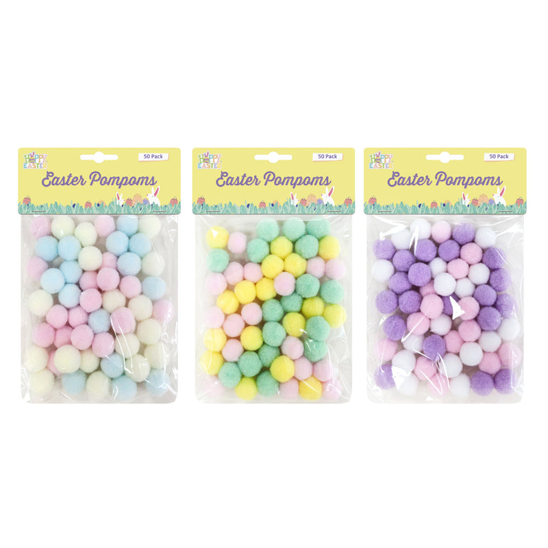Pack of 50 assorted Easter colored pom poms
