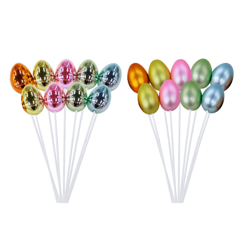 Pack of 9 metallic Easter egg picks 30cm