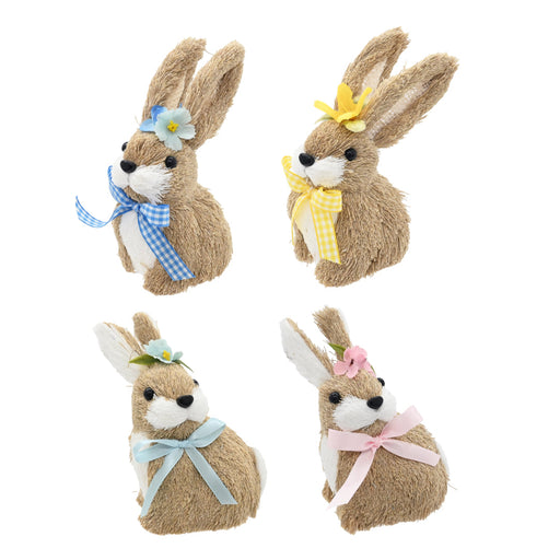 Small sitting bunny figurine with bow assorted