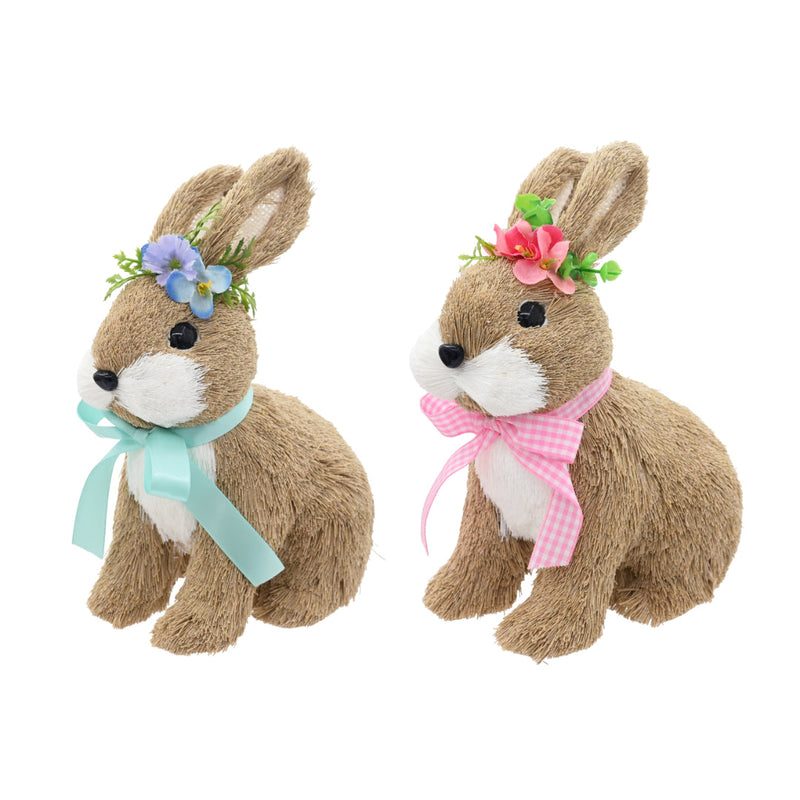 Sitting bunny figurine with bow assorted