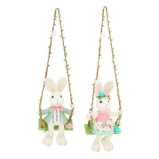 Hanging plush bunny on swing decoration