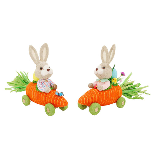 Bunny driving carrot car figurine
