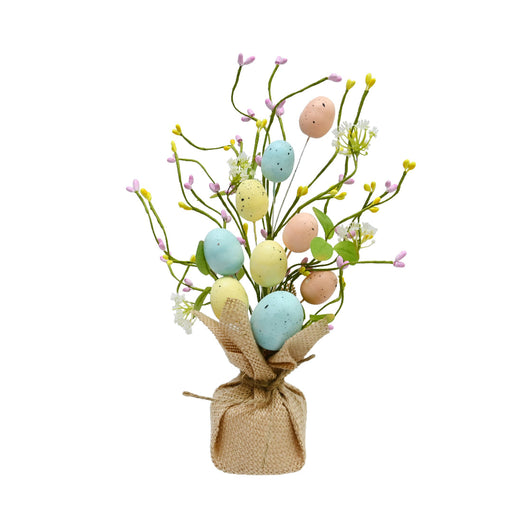 Potted artificial plant with Easter eggs
