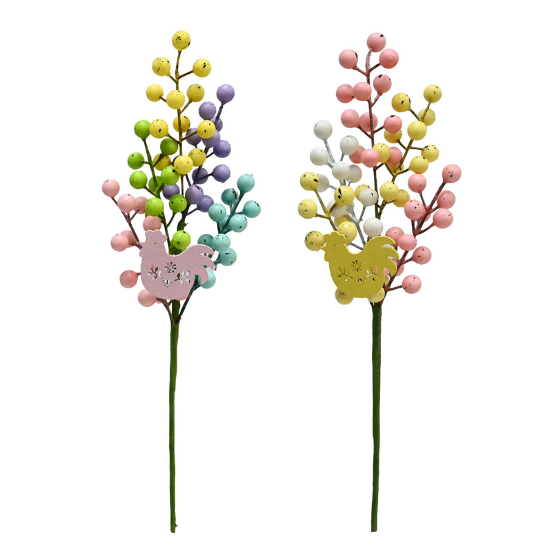 40cm floral pick with multi colored berries