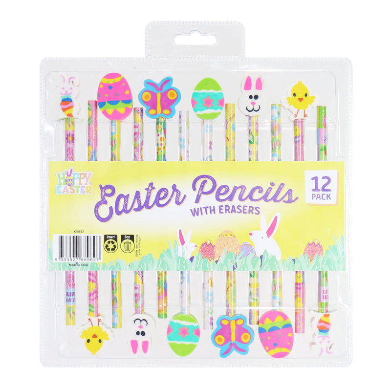 Pack of 12 pencils with Easter shaped erasers