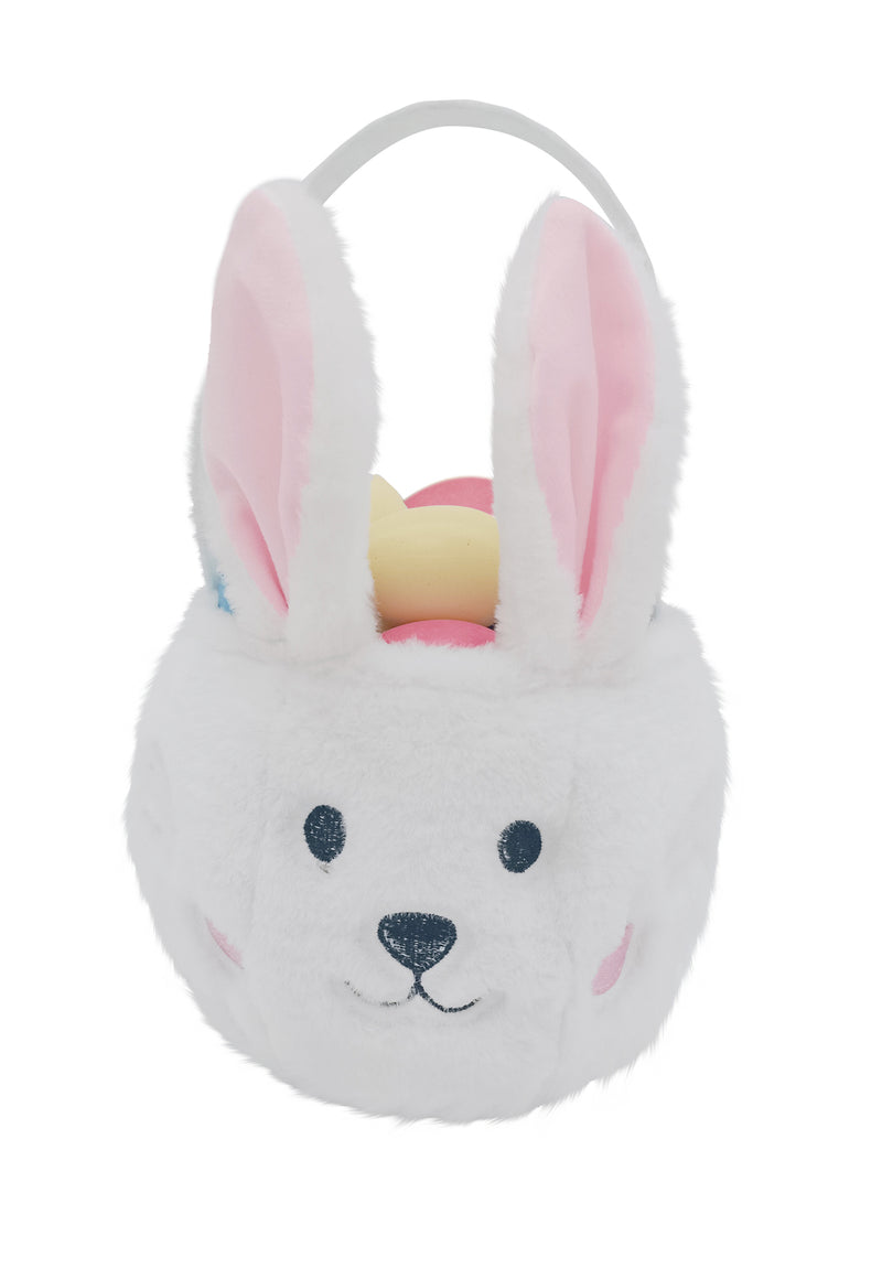 Plush White Bunny Basket 15X16Cm