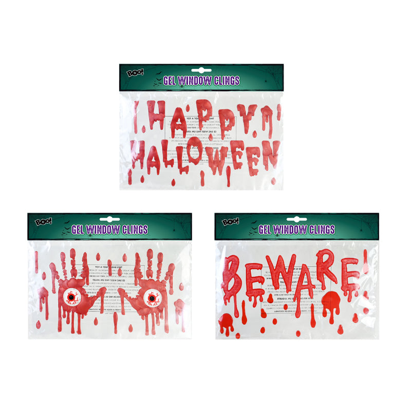 Assorted bloody Halloween gel window clings made from TPR