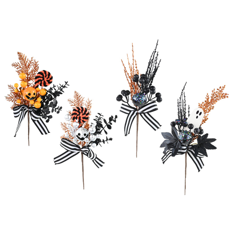 Assorted 28cm Halloween pumpkin floral pick made from polyester and wire