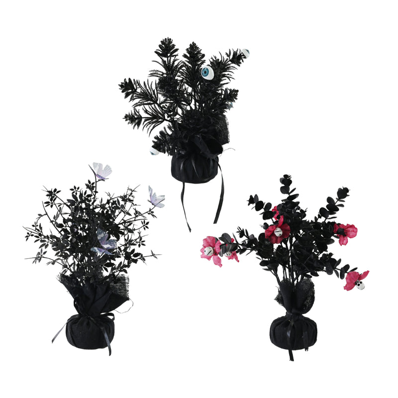 Assorted artificial fabric-based potted plants for Halloween decorating