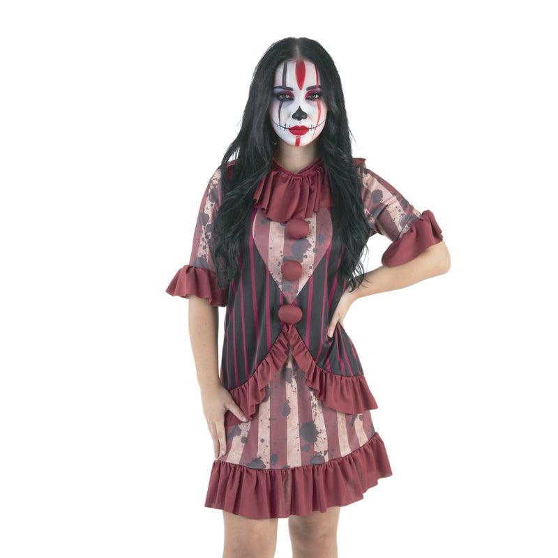 Women's Carnival Of Chaos clown Halloween costume with dress and collar