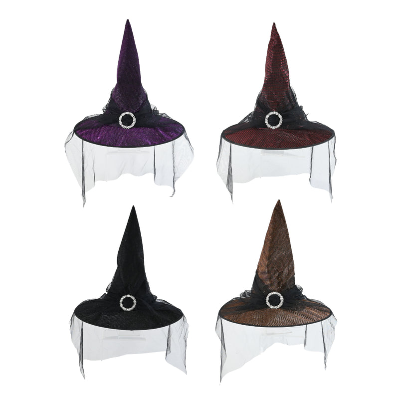 Assorted witch hat with veil for Halloween costume dress-up