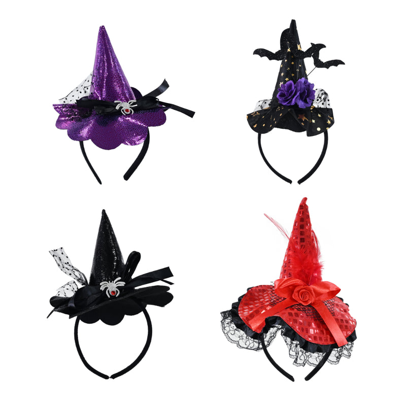 Assorted witch hat headband with bow for Halloween costumes