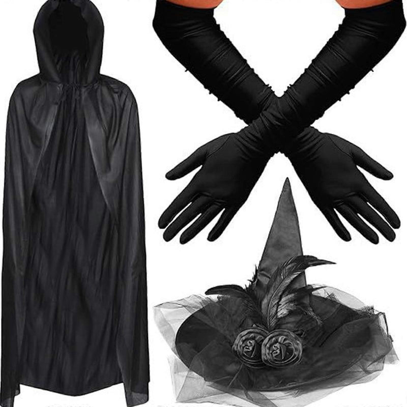 Halloween witch accessory set with hooded cape hat and gloves