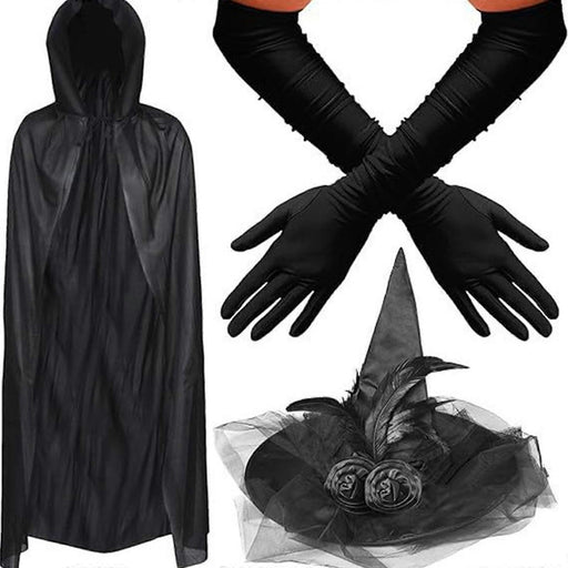Halloween witch accessory set with hooded cape hat and gloves