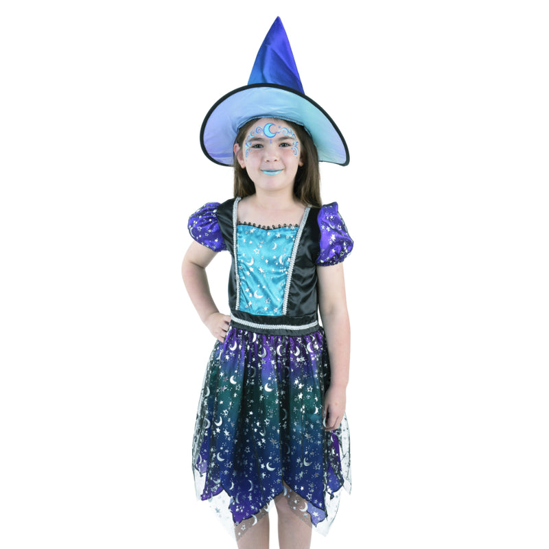 Kids Starlight Witch Halloween costume with dress and hat
