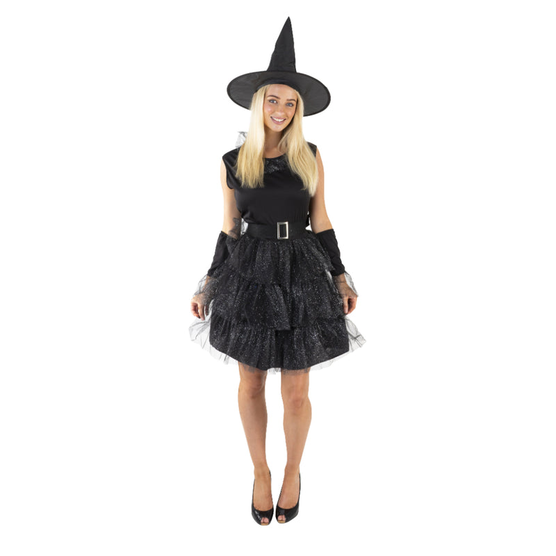 Adult Sorceress Of The Black Sky costume with dress hat belt and sleevelets