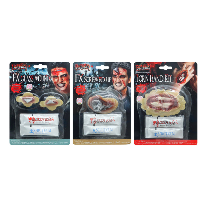 Assorted Halloween wound FX kit with spirit gum and fake blood