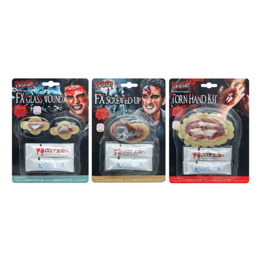 Assorted Halloween wound FX kit with spirit gum and fake blood