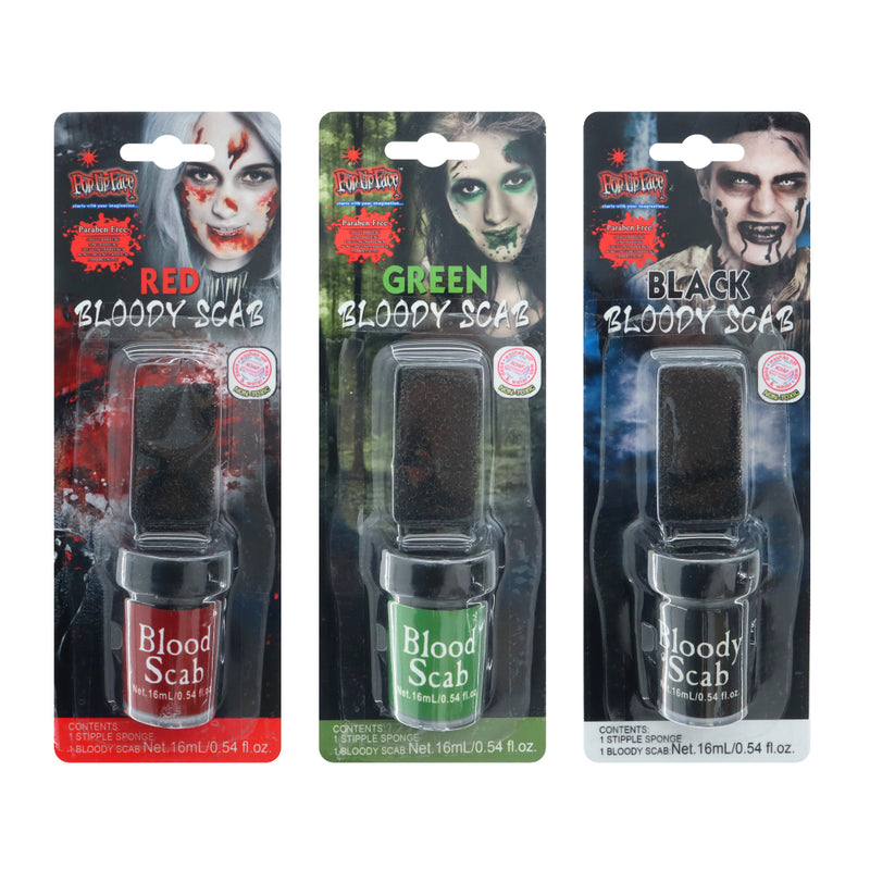 Assorted 16mL Halloween face paint with sponge in red black or green