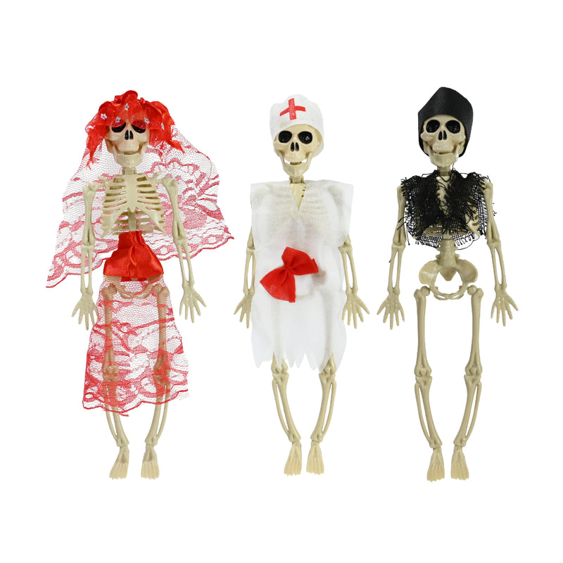 Assorted 28cm hanging skeleton in lace Halloween decoration