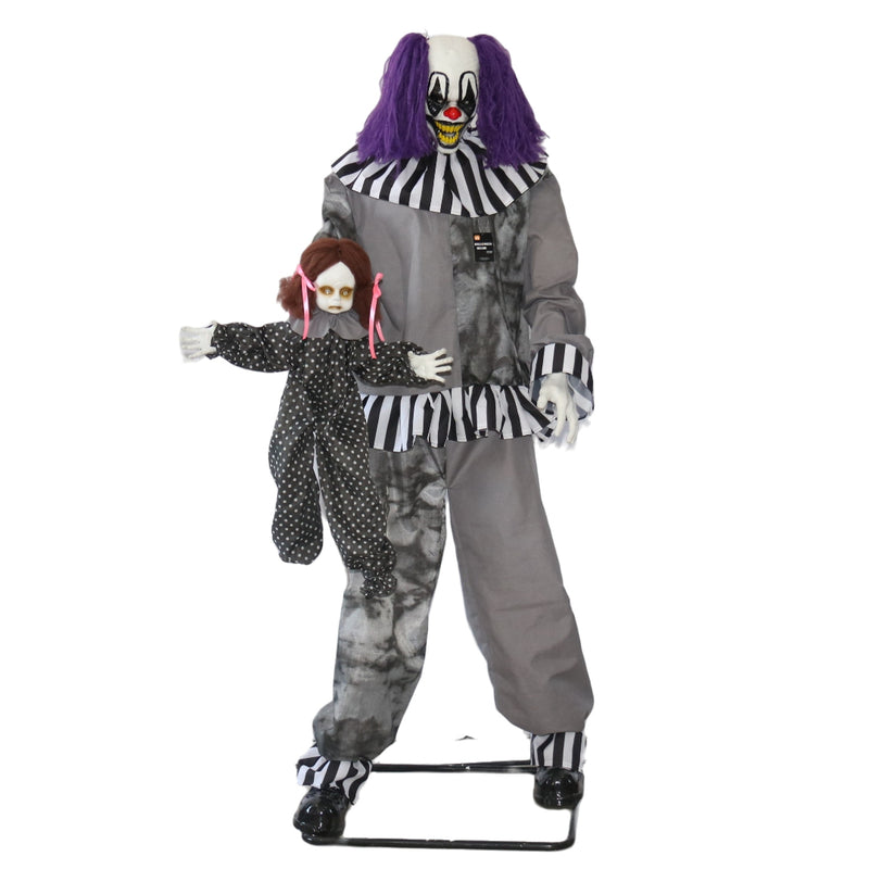1.8m animated evil clown with possessed doll and kicking legs