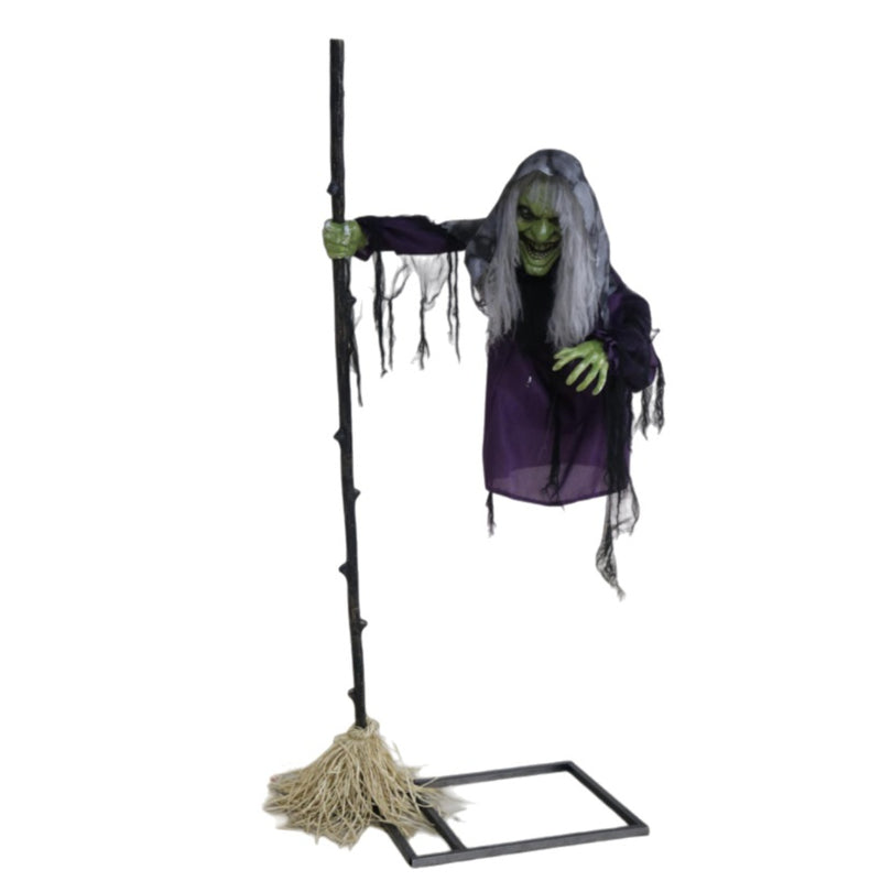 1.8m animated flying witch with moving head Halloween decoration