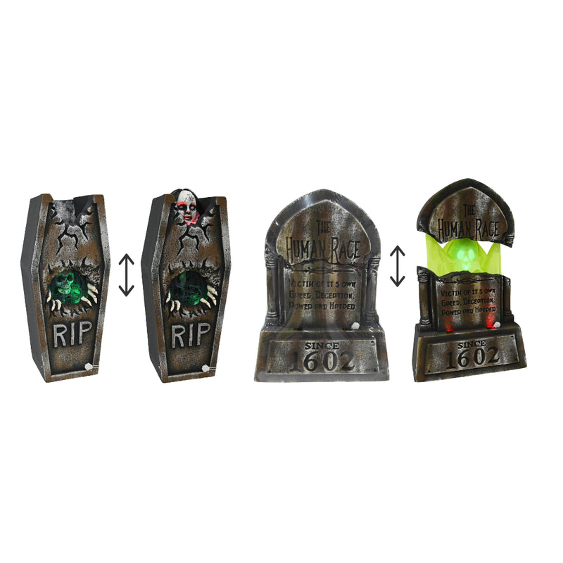Assorted 43cm animated Halloween tombstone with moving head