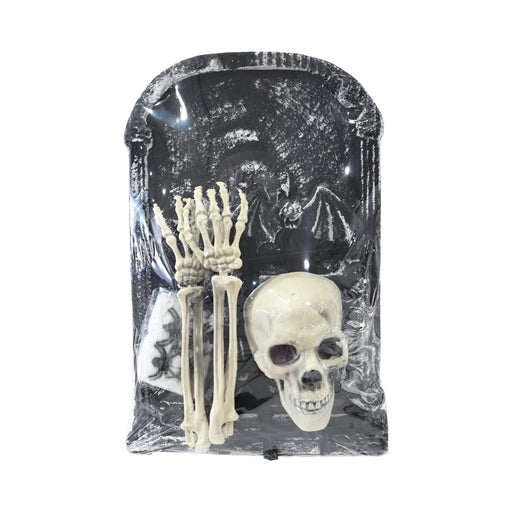 18 piece Halloween graveyard set with tombstones skeleton parts fences and spiders