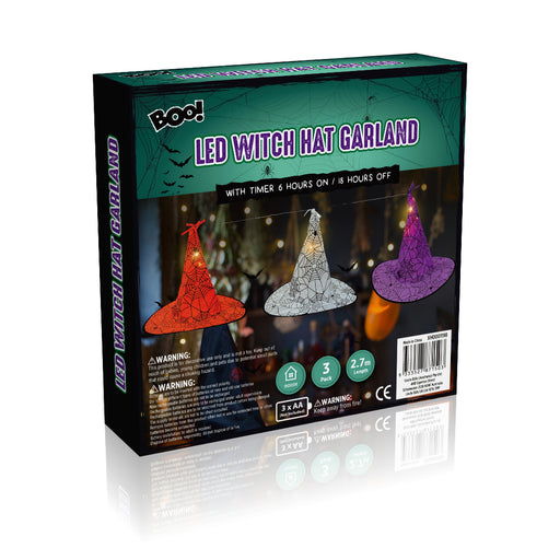 Three pack 90cm witch hat and web Halloween garland