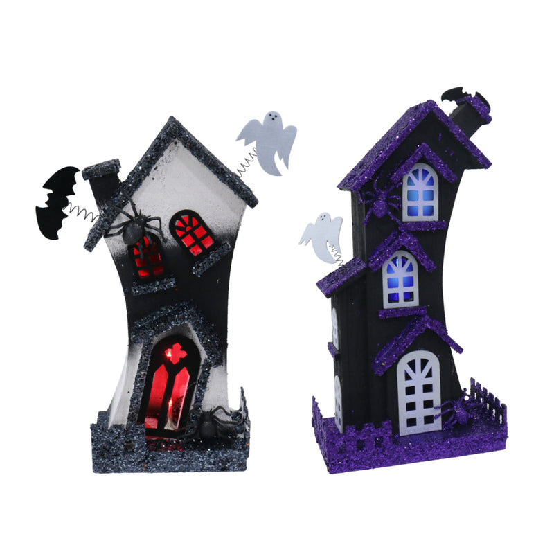 Assorted 43cm haunted glitter house Halloween decoration