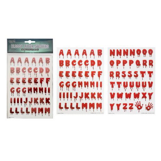 Bloody Halloween letter stickers A to Z with palm design
