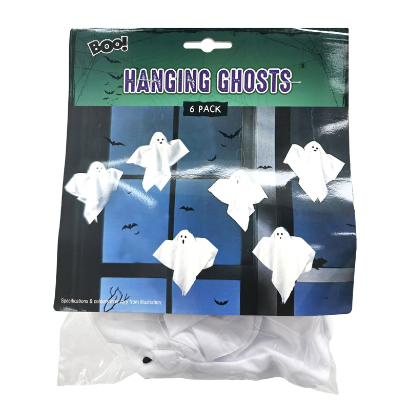 Six pack of 22cm hanging Halloween ghost decorations