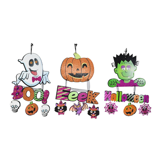 Assorted 45cm glittery hanging Halloween decorations