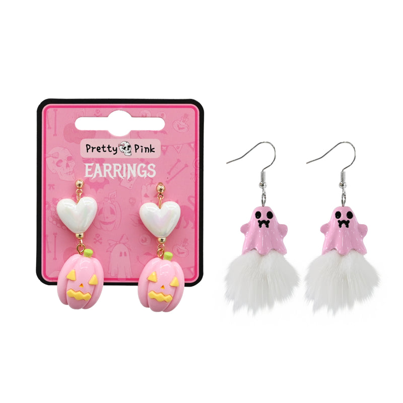 Assorted chunky pink costume earrings for Halloween and party dress-up