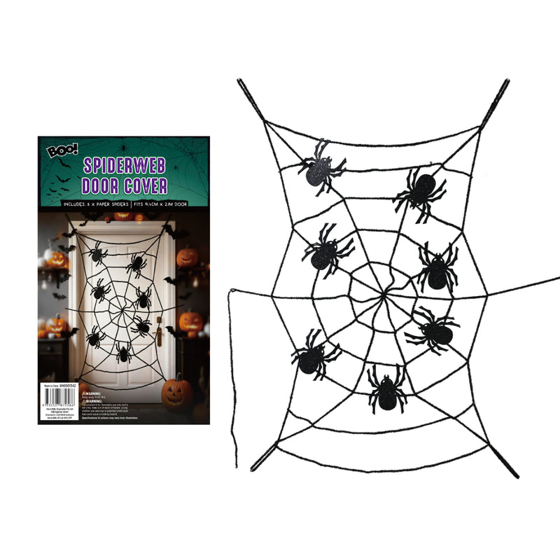 Halloween spiderweb door cover with 8 paper spiders