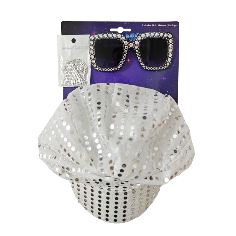Shimmer dress up set with hat glasses and earrings