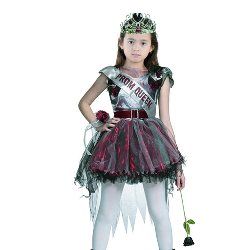 Kids Zombie Prom Queen Halloween costume with dress and sash