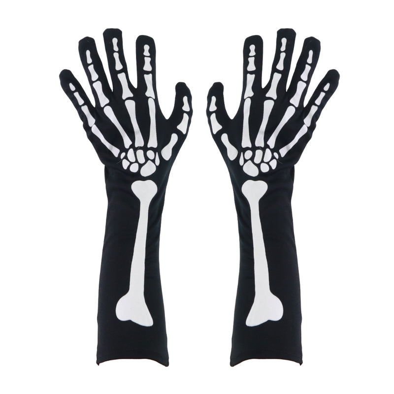Long polyester skeleton gloves for Halloween costumes