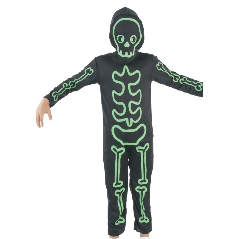 Kids glow in the dark skeleton Halloween jumpsuit with hood