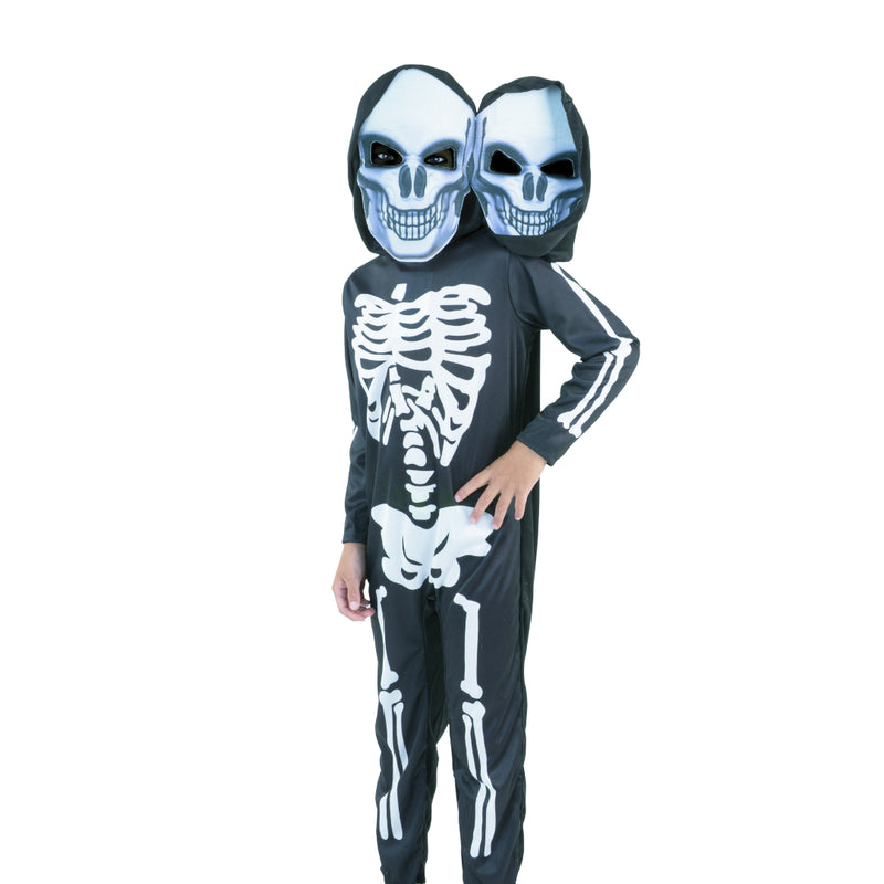 Kids double headed skeleton Halloween costume with jumpsuit and mask