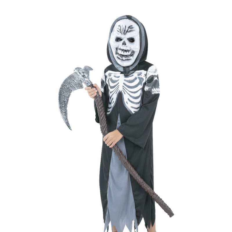 Kids phantom reaper skeleton Halloween costume with hooded robe and mask