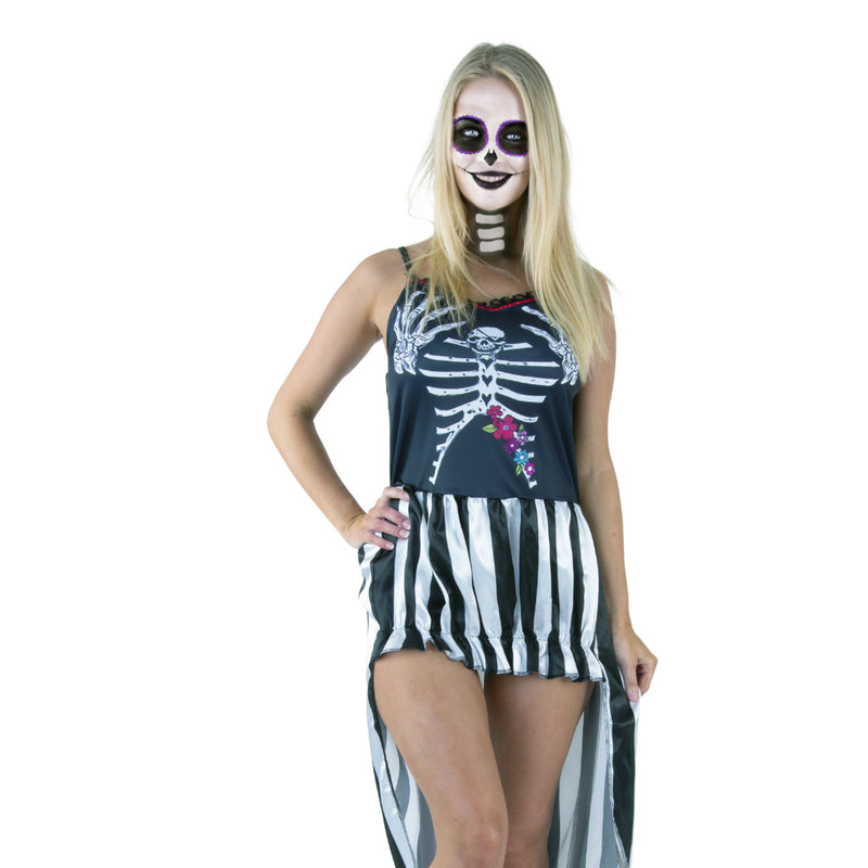 Adult haunted cabaret skeleton Halloween dress costume