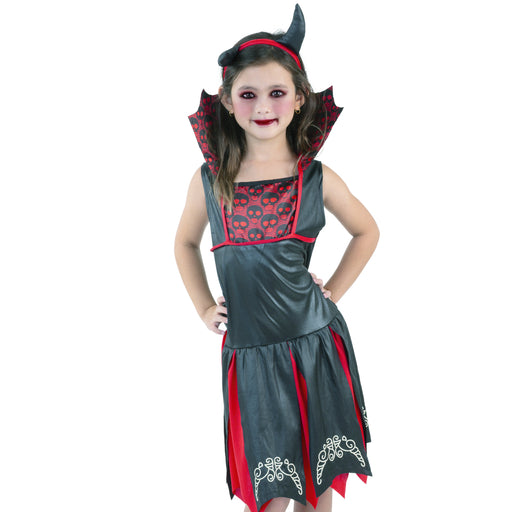 Kids Little Vampiress Halloween costume with dress and headband