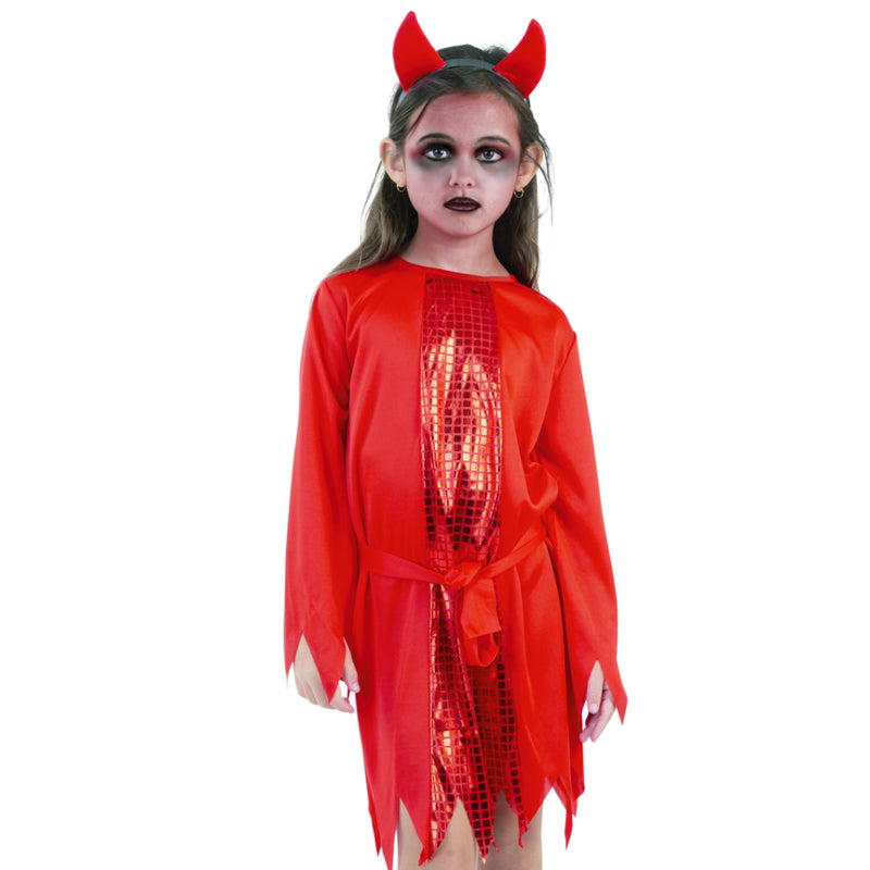 Kids Firestorm Devil Halloween costume with dress and headband