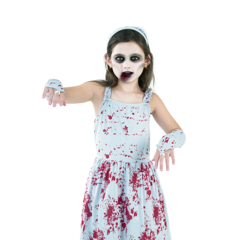Kids bloody bride Halloween costume with dress headband and sleevelets