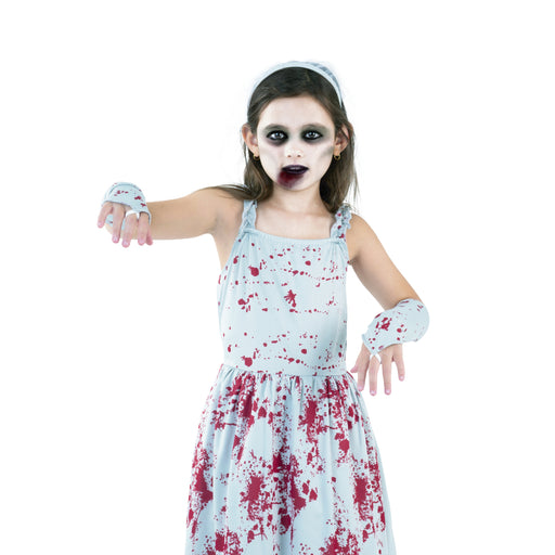 Kids bloody bride Halloween costume with dress headband and sleevelets